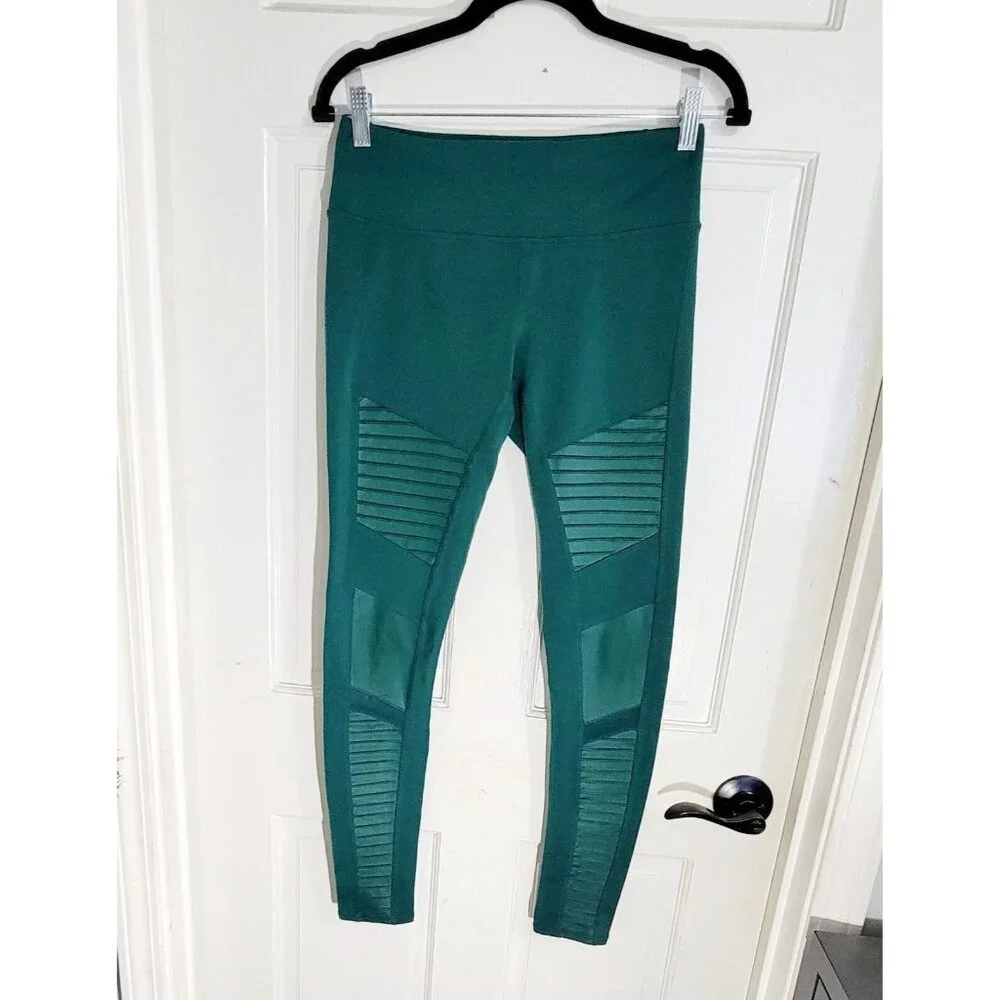 Alo Womens‎ Green Pull On Moto Leggings Skinny Leg Elastic Waist Size S